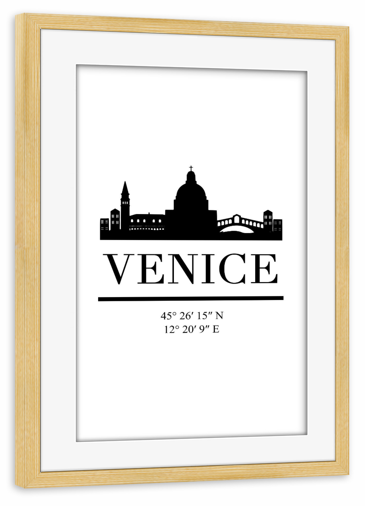 Poster mit Rahmen kiefer "VENICE ITALY BLACK SKYLINE ART" artboxONE - Städte,Schwarzweiß,Städte / Venedig - Venice,Italy,Skyline,Coordinates