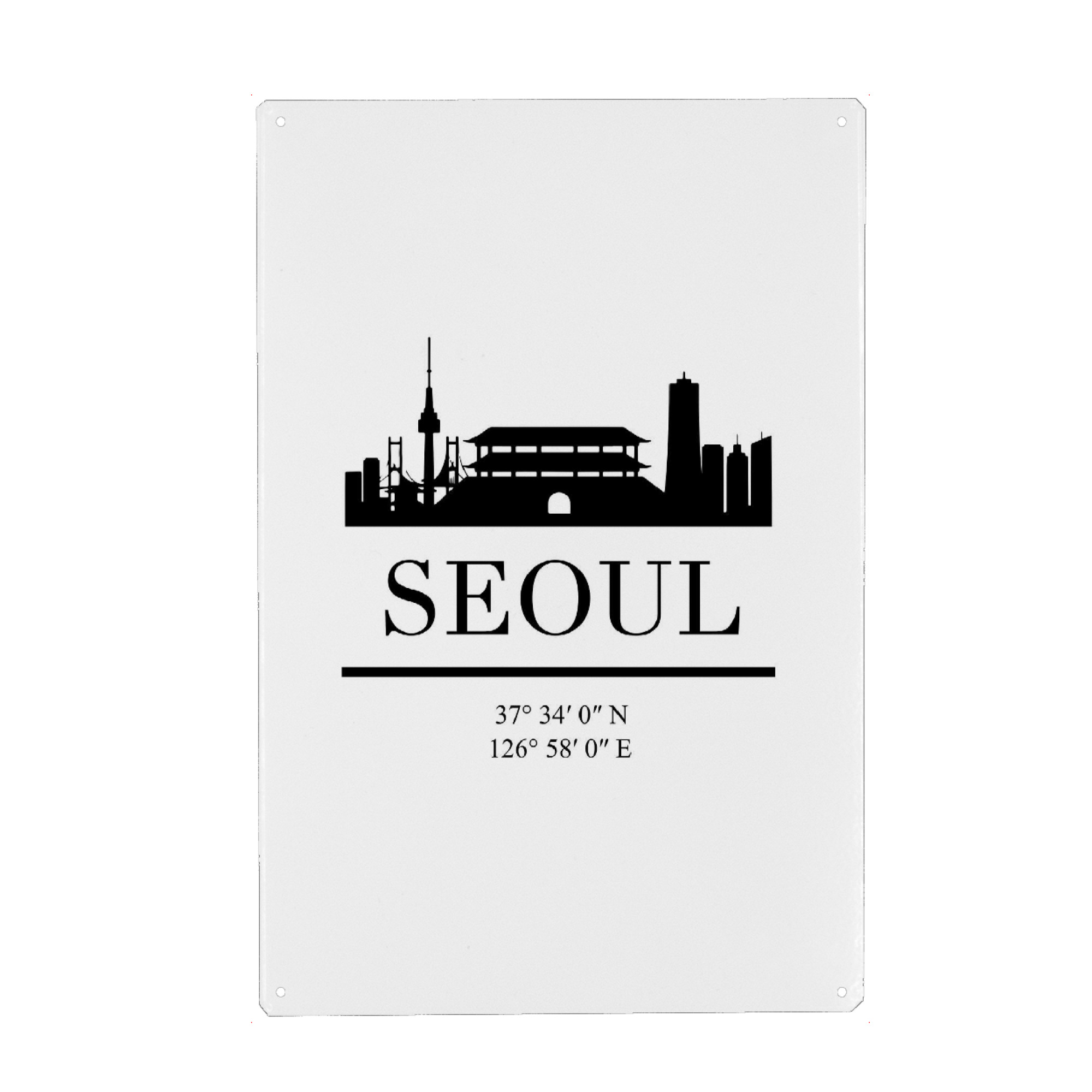 Holzbild "SEOUL SOUTH KOREA BLACK SKYLINE" artboxONE - Städte,Schwarzweiß,Städte / Weitere - Seoul,South korea,Korea,Asia,Skyline,Coordinates