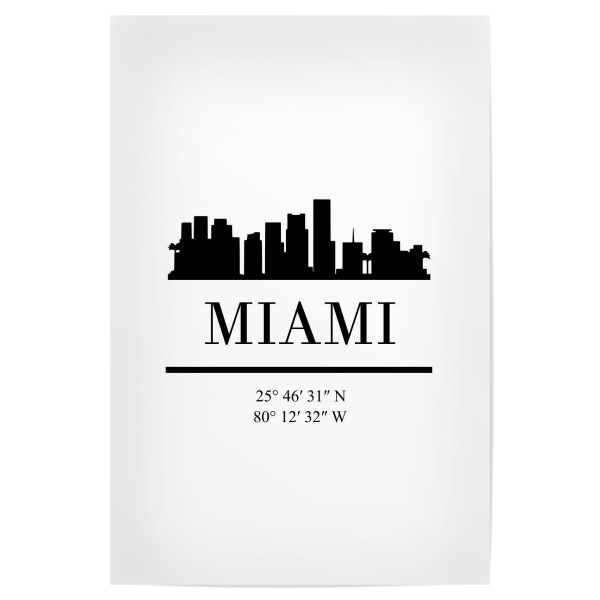 Poster "MIAMI FLORIDA BLACK SKYLINE ART" artboxONE - Städte,Reise,Schwarzweiß,Städte / Weitere,Kartografie
