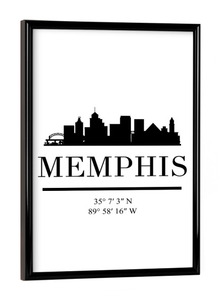 Poster mit schwarzem Rahmen "MEMPHIS TENNESSEE BLACK SKYLINE" artboxONE - Städte,Reise,Schwarzweiß,Städte / Weitere,Kartografie