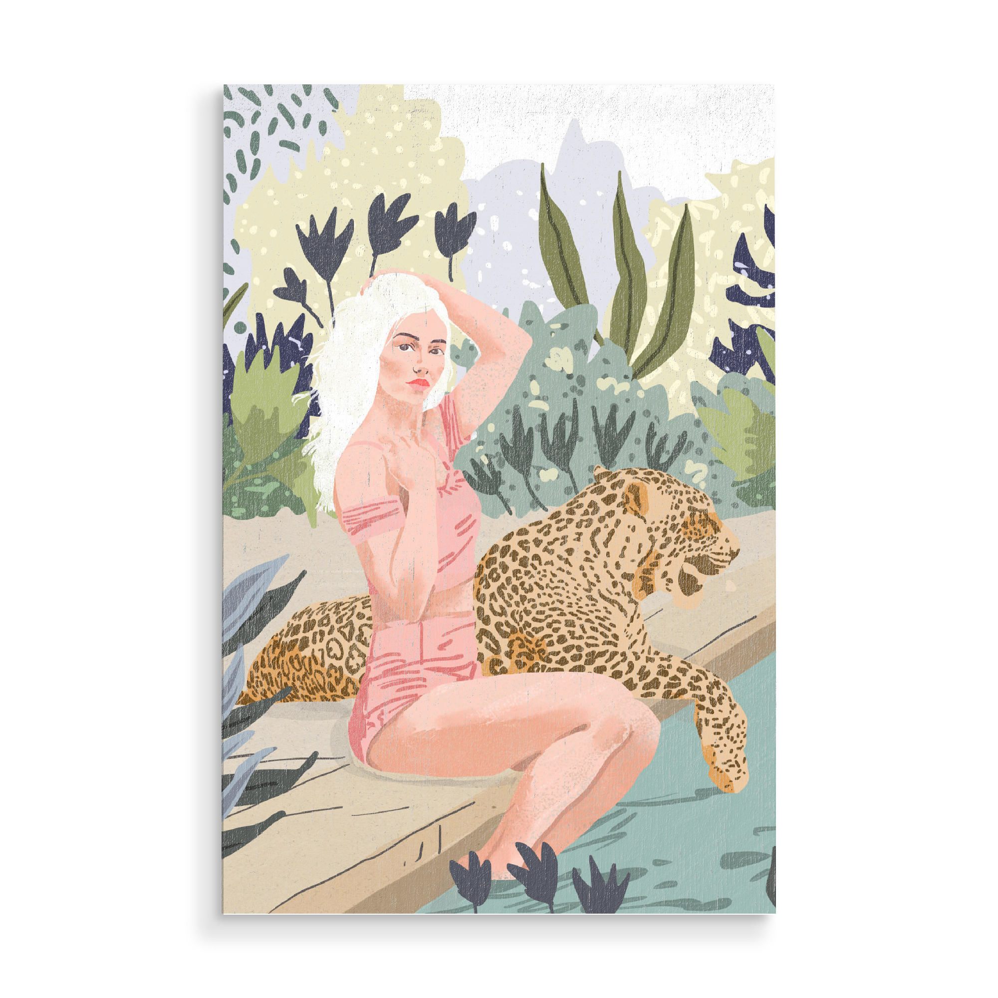 Holzbild "How to Train Your Cheetah" artboxONE - Tiere,Menschen - Animal,Cheetah,Plants,Jungle,Woman
