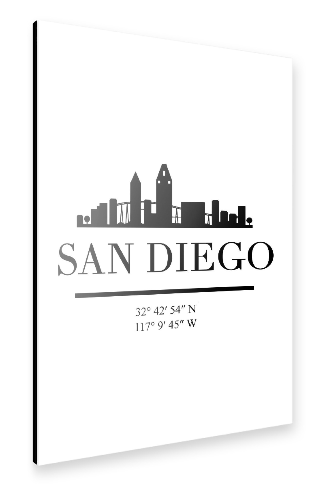 Alu-Dibond "SAN DIEGO CALIFORNIA BLACK SKYLINE" 75x50 cm artboxONE