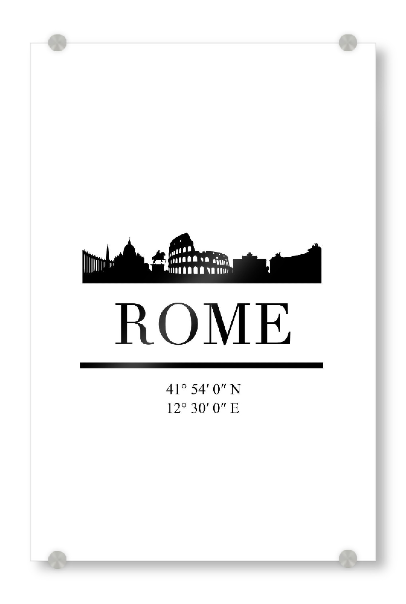 Acrylglasbild "ROME ITALY BLACK SKYLINE ART" artboxONE - Städte,Schwarzweiß,Städte / Rom - Rome,Rom,Italy,Skyline,Coordinates