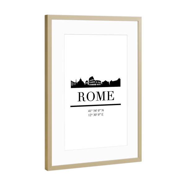 Poster mit Rahmen Gold "ROME ITALY BLACK SKYLINE ART" artboxONE - Städte,Schwarzweiß,Städte / Rom - Rome,Rom,Italy,Skyline,Coordinates