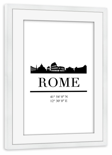 Poster mit Rahmen weiß "ROME ITALY BLACK SKYLINE ART" artboxONE - Städte,Schwarzweiß,Städte / Rom - Rome,Rom,Italy,Skyline,Coordinates