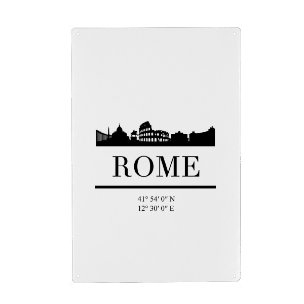 Metall Poster "ROME ITALY BLACK SKYLINE ART" artboxONE - Städte,Schwarzweiß,Städte / Rom - Rome,Rom,Italy,Skyline,Coordinates - Blechschild
