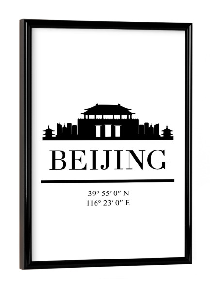 Poster mit schwarzem Rahmen "BEIJING CHINA BLACK SKYLINE ART" artboxONE - Städte,Schwarzweiß,Städte / Weitere