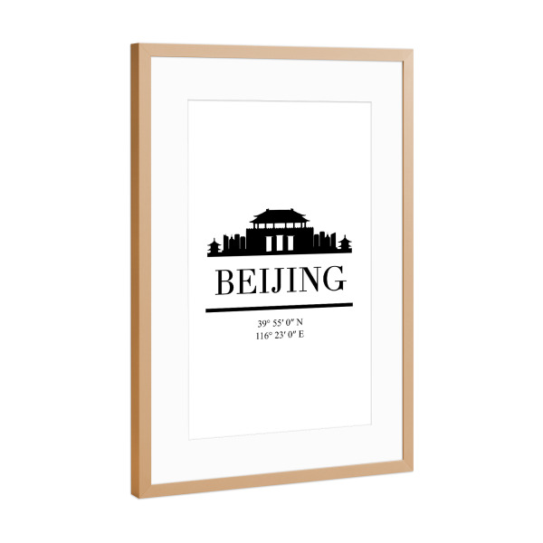 Poster mit Rahmen Kupfer "BEIJING CHINA BLACK SKYLINE ART" artboxONE - Städte,Schwarzweiß,Städte / Weitere - Beijing,China,Skyline,Asia,Coordinates
