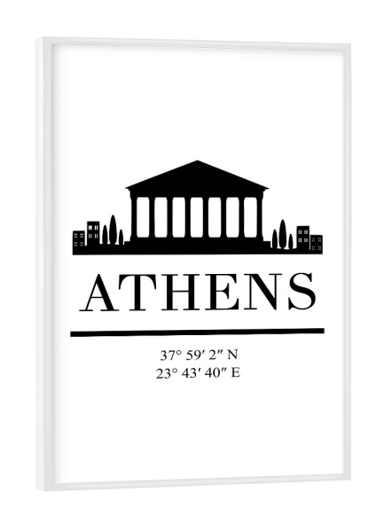 Poster mit weißem Rahmen "ATHENS GREECE BLACK SKYLINE ART" artboxONE - Städte,Schwarzweiß,Städte / Weitere - Athen,Griechenland,Skline,Koordinaten