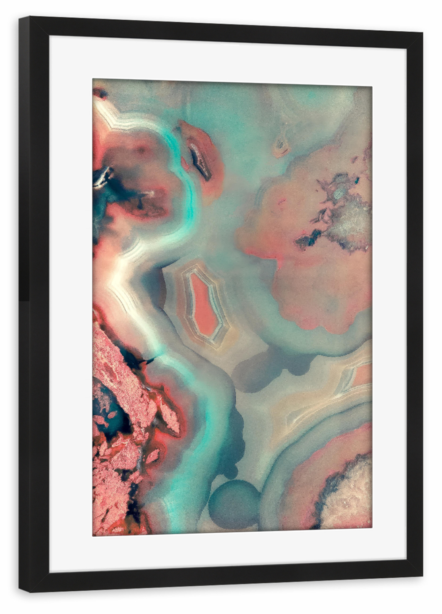Poster mit Rahmen schwarz "Living Coral and Water Agate" artboxONE - Abstrakt,Marmor - Living coral,Teal,Agate,Gemstone,Mineral