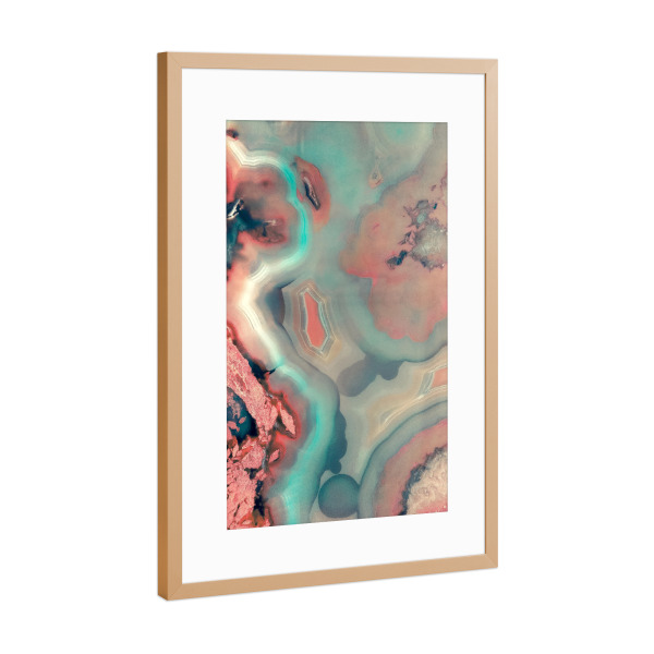 Poster mit Rahmen Kupfer "Living Coral and Water Agate" artboxONE - Abstrakt,Marmor - Living coral,Teal,Agate,Gemstone,Mineral