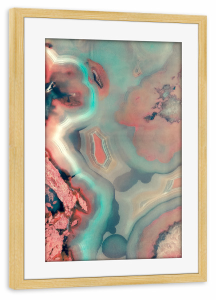Poster mit Rahmen kiefer "Living Coral and Water Agate" artboxONE - Abstrakt,Marmor - Living coral,Teal,Agate,Gemstone,Mineral