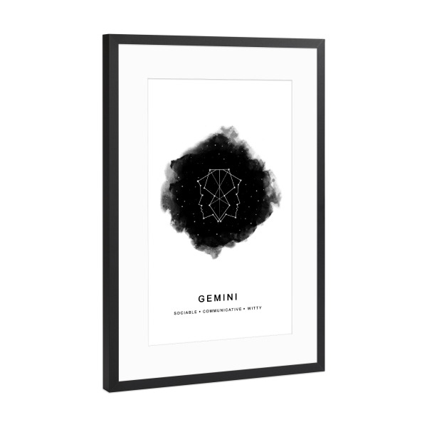 Poster mit Rahmen Schwarz (Metallic) "Gemini Zodiac" artboxONE - Abstrakt,Schwarzweiß,Galaxy