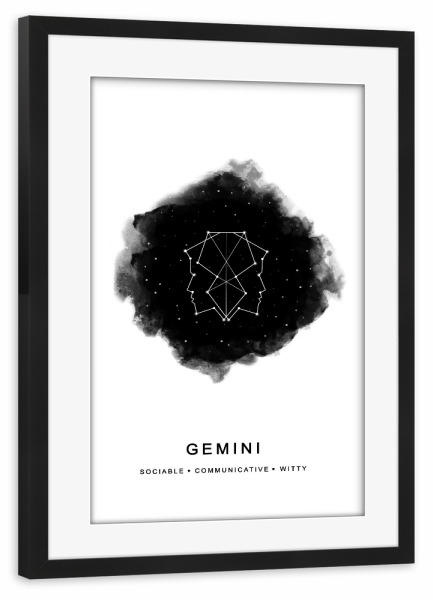 Poster mit Rahmen schwarz "Gemini Zodiac" artboxONE - Abstrakt,Schwarzweiß,Galaxy