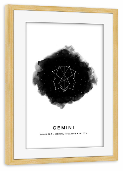 Poster mit Rahmen kiefer "Gemini Zodiac" artboxONE - Abstrakt,Schwarzweiß,Galaxy