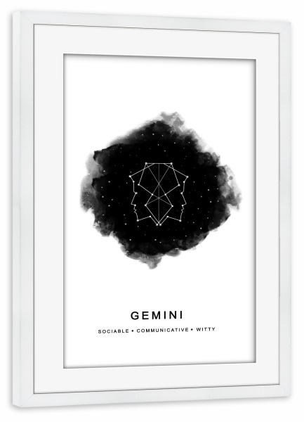 Poster mit Rahmen weiß "Gemini Zodiac" artboxONE - Abstrakt,Schwarzweiß,Galaxy