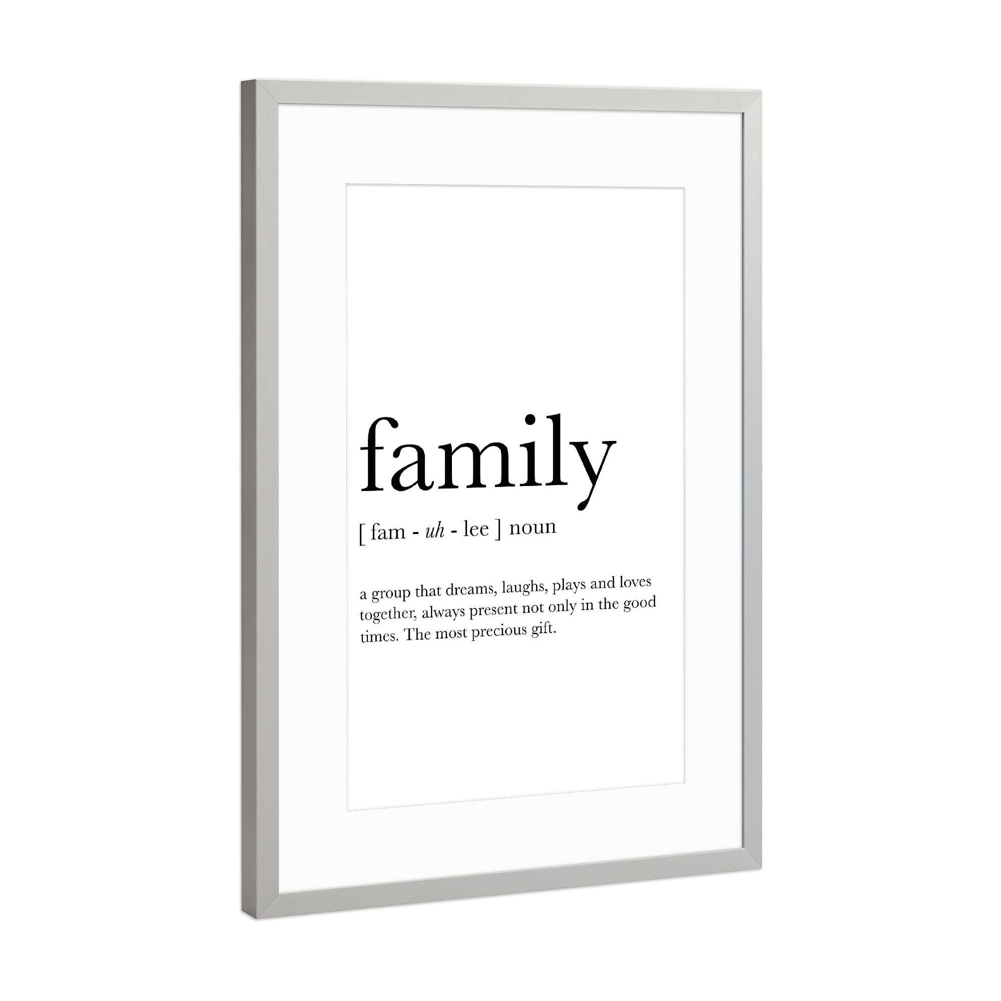 Poster mit Rahmen Silber "Family definition" artboxONE - Typografie,Schwarzweiß,Für Mama,Für Papa