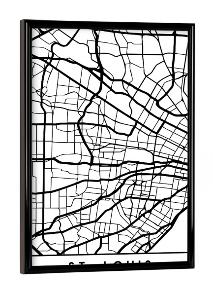 Poster mit schwarzem Rahmen "ST LOUIS MISSOURI BLACK CITY MAP" artboxONE - Städte,Schwarzweiß,Städte / Weitere,Kartografie