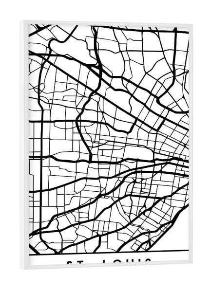 Poster mit weißem Rahmen "ST LOUIS MISSOURI BLACK CITY MAP" artboxONE - Städte,Schwarzweiß,Städte / Weitere,Kartografie