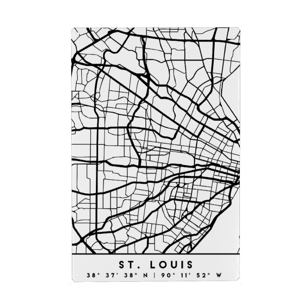 Holzbild "ST LOUIS MISSOURI BLACK CITY MAP" artboxONE - Städte,Schwarzweiß,Städte / Weitere,Kartografie