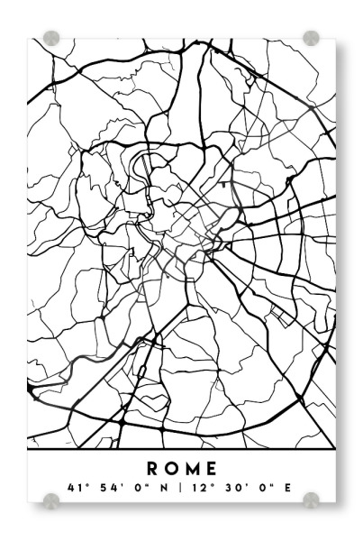Acrylglasbild "ROME ITALY BLACK CITY MAP" artboxONE - Städte,Schwarzweiß,Städte / Rom,Kartografie - Rome,Italy,Italia,Rom,Coordinates,Map