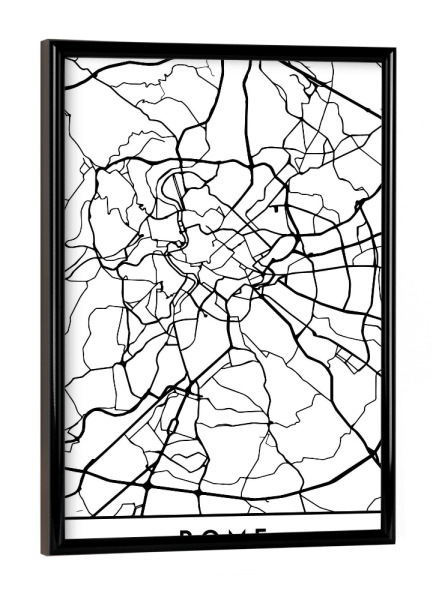 Poster mit schwarzem Rahmen "ROME ITALY BLACK CITY MAP" artboxONE - Städte,Schwarzweiß,Städte / Rom,Kartografie