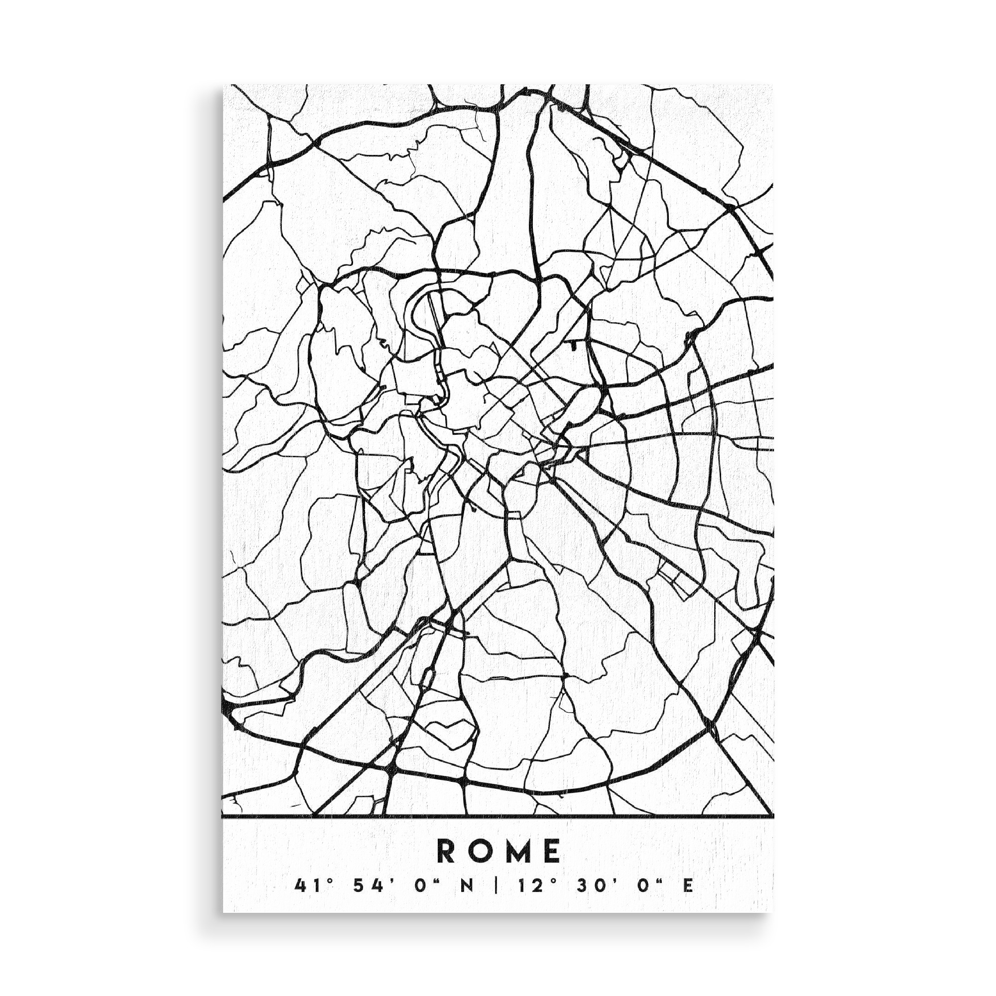 Holzbild "ROME ITALY BLACK CITY MAP" artboxONE - Städte,Schwarzweiß,Städte / Rom,Kartografie - Rome,Italy,Italia,Rom,Coordinates,Map