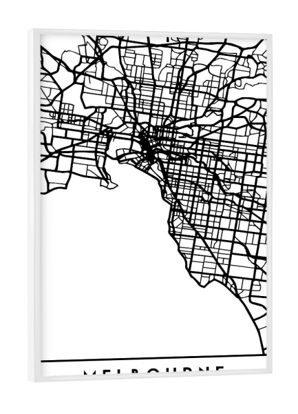 Poster mit weißem Rahmen "MELBOURNE AUSTRALIA CITY MAP" artboxONE - Städte,Schwarzweiß,Städte / Weitere,Kartografie