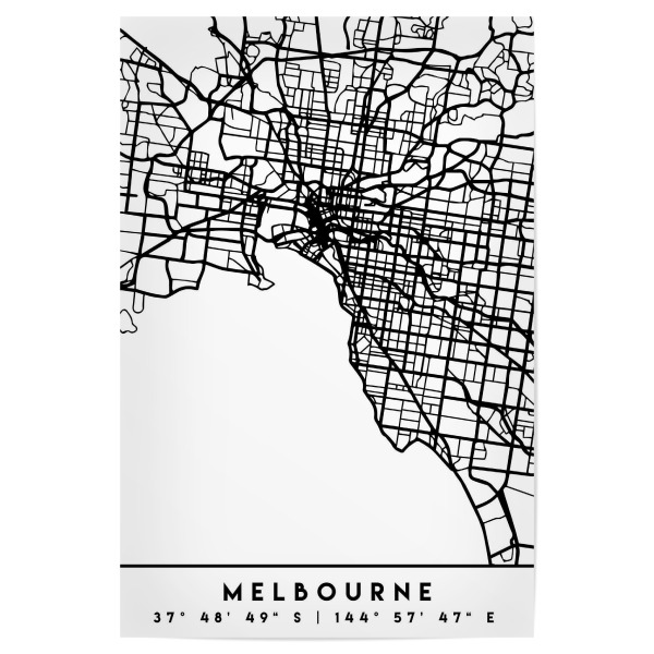 Poster "MELBOURNE AUSTRALIA CITY MAP" artboxONE - Städte,Schwarzweiß,Städte / Weitere,Kartografie - Melbourne,Australia,Down under,Map,Coordinates