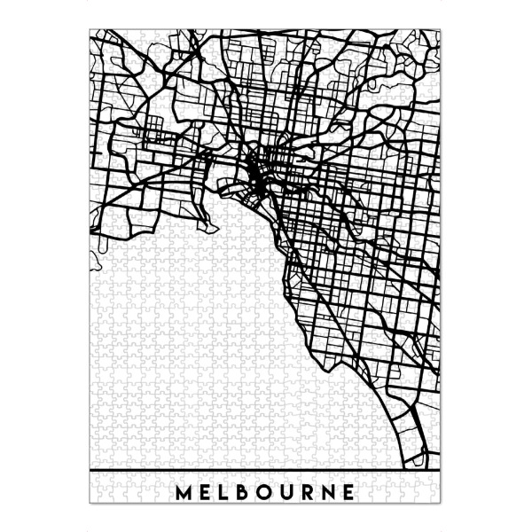 Puzzle Ravensburger "MELBOURNE AUSTRALIA CITY MAP" artboxONE - Städte,Schwarzweiß,Städte / Weitere,Kartografie