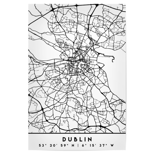 Poster "DUBLIN IRELAND BLACK CITY MAP" artboxONE - Städte,Schwarzweiß,Städte / Weitere,Kartografie - Dublin,Ireland,Map,Coordinates