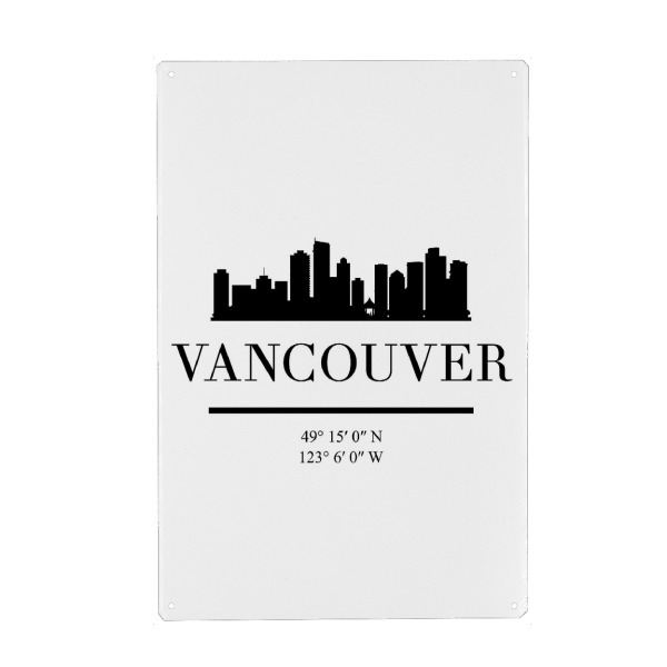 Metall Poster "VANCOUVER CANADA BLACK SKYLINE" artboxONE - Städte,Reise,Schwarzweiß,Städte / Weitere,Kartografie