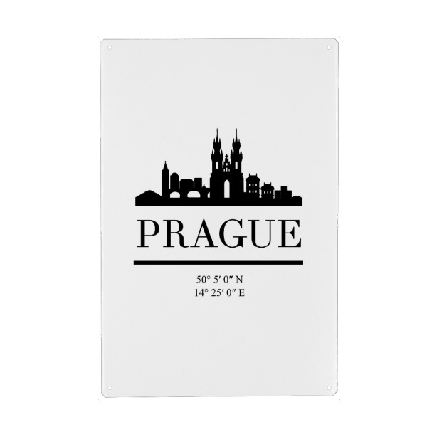 Holzbild "PRAGUE CZECH REPUBLIC SKYLINE ART" artboxONE - Städte,Reise,Schwarzweiß,Städte / Prag,Kartografie
