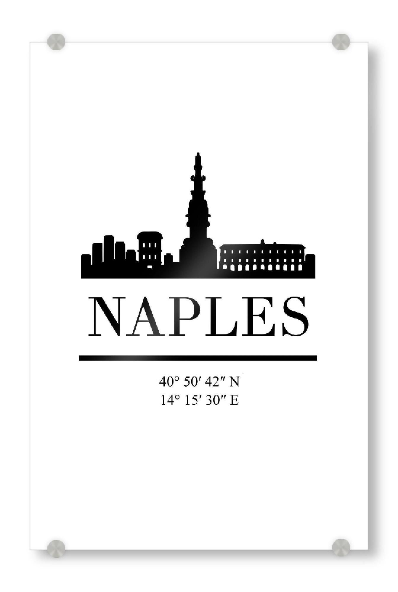 Acrylglasbild "NAPLES ITALY BLACK SKYLINE ART" artboxONE - Städte,Schwarzweiß,Städte / Weitere - Naples,Neapel,Italy,Skyline,Coordinates