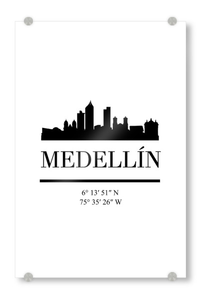 Acrylglasbild "MEDELLIN COLOMBIA BLACK SKYLINE" artboxONE - Städte,Reise,Schwarzweiß,Städte / Weitere,Kartografie