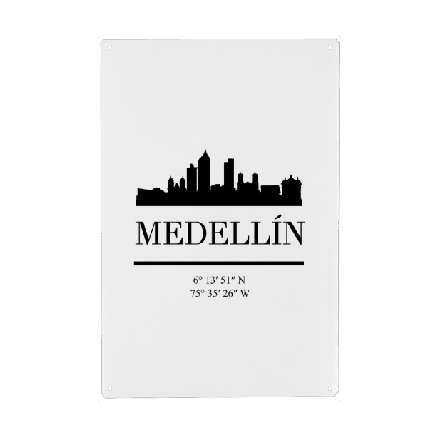 Holzbild "MEDELLIN COLOMBIA BLACK SKYLINE" artboxONE - Städte,Reise,Schwarzweiß,Städte / Weitere,Kartografie