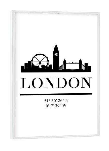 Poster mit weißem Rahmen "LONDON ENGLAND BLACK SKYLINE ART" artboxONE - Städte,Städte / London,Schwarzweiß