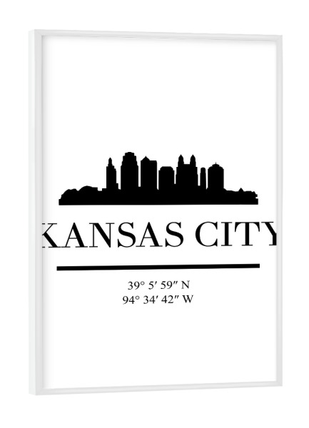 Poster mit weißem Rahmen "KANSAS CITY MISSOURI BLACK SKYLINE" artboxONE - Städte,Schwarzweiß,Städte / Weitere