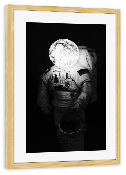 Poster mit Rahmen kiefer "MoonHEAD" artboxONE - Abstrakt,Schwarzweiß,Galaxy - Astronaut,Mond,Weltall,Galaxie,Galaxy