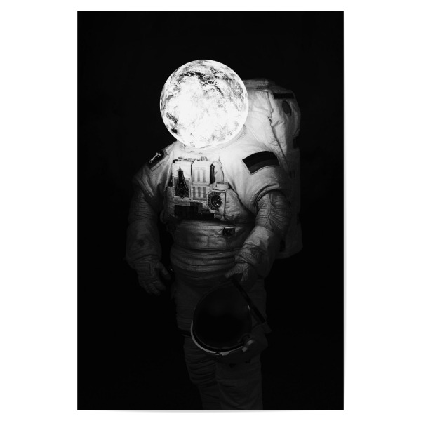 Poster 30x20 cm "MoonHEAD" artboxONE - Abstrakt,Schwarzweiß,Galaxy - Astronaut,Mond,Weltall,Galaxie,Galaxy