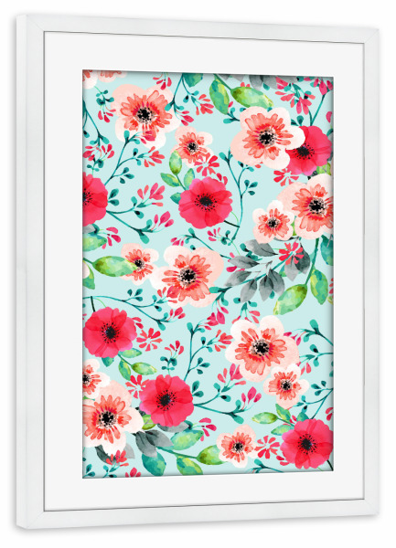 Poster mit Rahmen weiß "Exotica-II" artboxONE - Floral - Pattern,Floral,Exotic,Leaves,Botanical,Blossom,Bloom,Flourish,Flowers