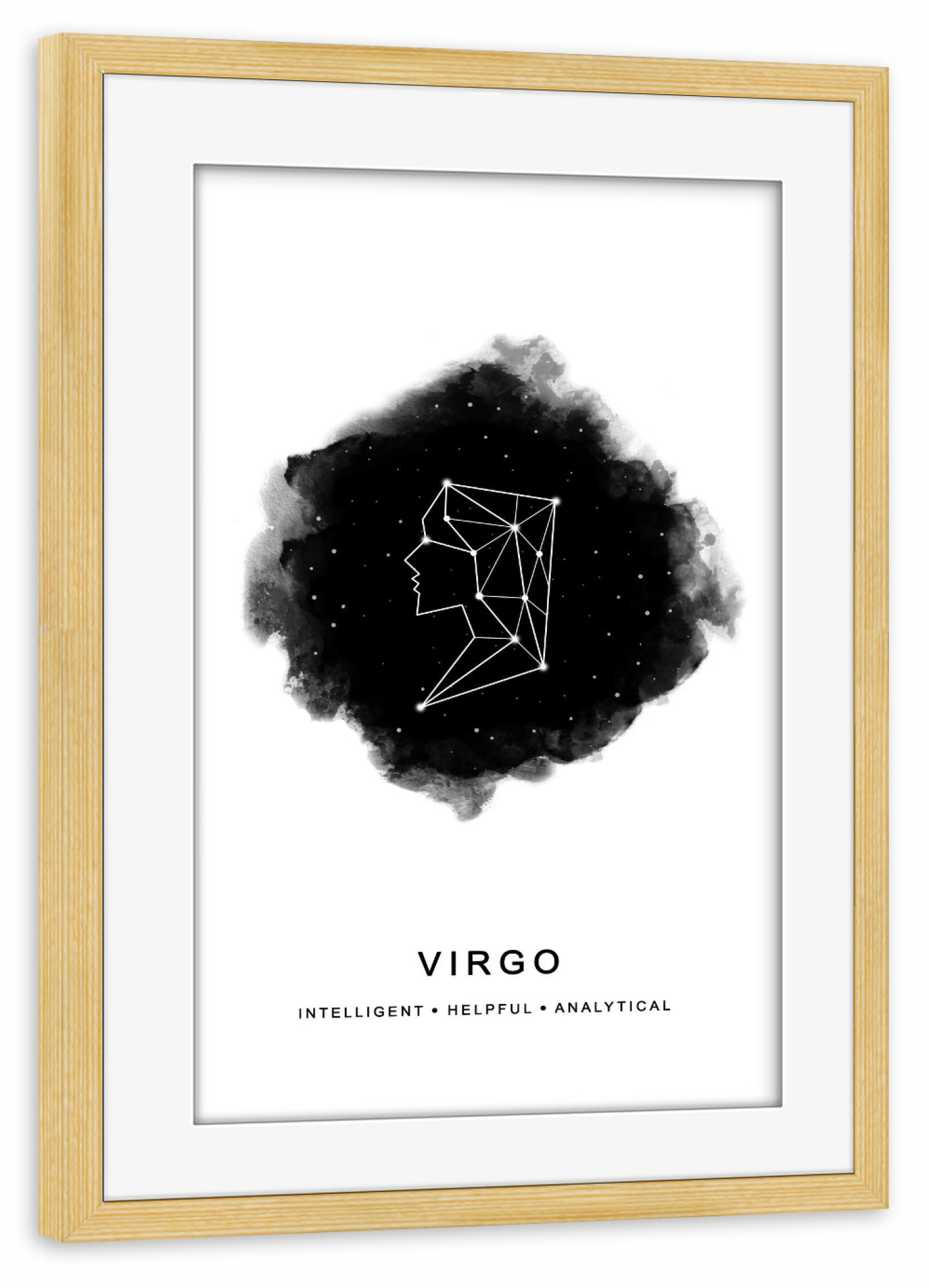 Poster mit Rahmen kiefer "Virgo Zodiac" artboxONE - Abstrakt,Schwarzweiß,Galaxy