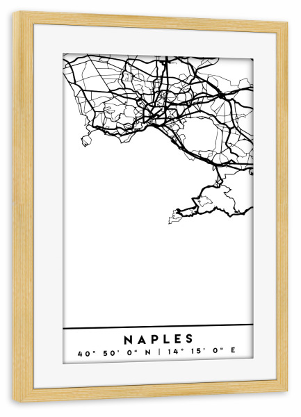 Poster mit Rahmen kiefer "NAPLES ITALY BLACK CITY MAP" artboxONE - Städte,Schwarzweiß,Städte / Weitere,Kartografie