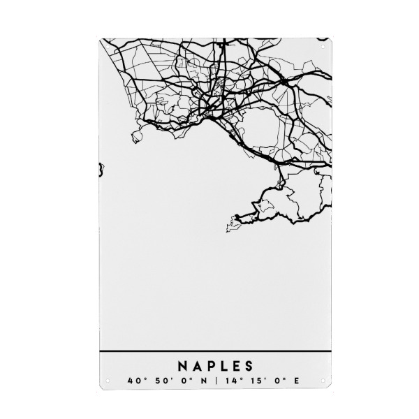 Metall Poster "NAPLES ITALY BLACK CITY MAP" artboxONE - Städte,Schwarzweiß,Städte / Weitere,Kartografie - Neapel,Naples,Italy,Map,Coordinates