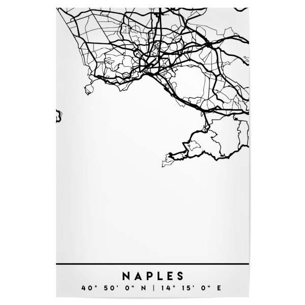 Poster 30x20 cm "NAPLES ITALY BLACK CITY MAP" artboxONE - Städte,Schwarzweiß,Städte / Weitere,Kartografie - Neapel,Naples,Italy,Map,Coordinates