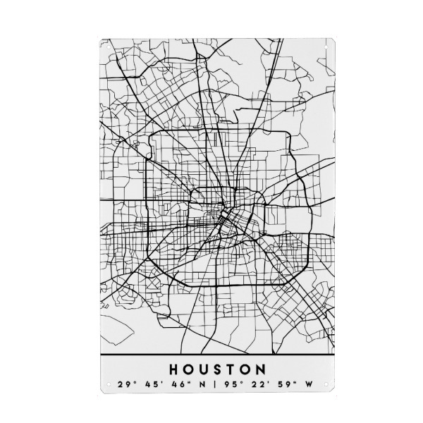 Holzbild "HOUSTON TEXAS BLACK CITY MAP" artboxONE - Städte,Schwarzweiß,Städte / Weitere,Kartografie