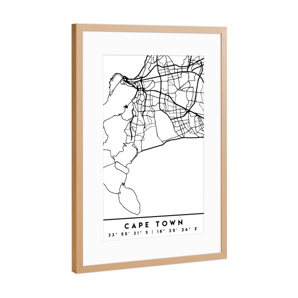 Poster mit Rahmen Kupfer "CAPE TOWN SOUTH AFRICA CITY MAP" artboxONE - Städte,Schwarzweiß,Städte / Weitere,Kartografie