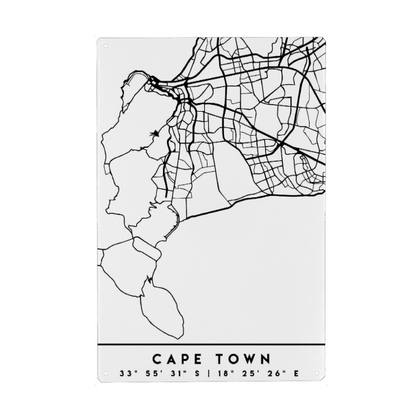 Metall Poster "CAPE TOWN SOUTH AFRICA CITY MAP" artboxONE - Städte,Schwarzweiß,Städte / Weitere,Kartografie