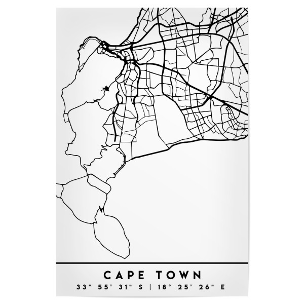 Poster "CAPE TOWN SOUTH AFRICA CITY MAP" artboxONE - Städte,Schwarzweiß,Städte / Weitere,Kartografie - Cape town,South africa,Africa,Map,Coordinates