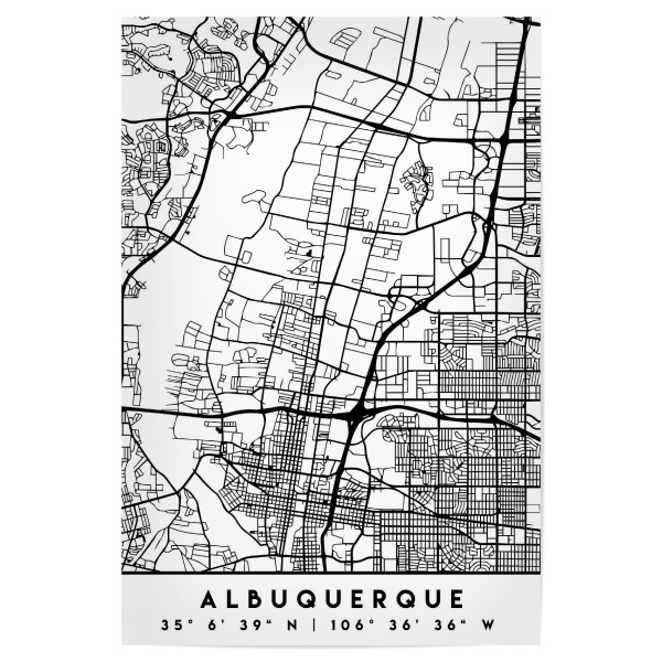 Poster "ALBUQUERQUE NEW MEXICO BLACK MAP" artboxONE - Städte,Schwarzweiß,Städte / Weitere,Kartografie